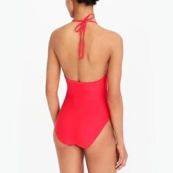J.Crew Scalloped V-Neck One-Piece Swimsuit in Bright Red - Sz 12 - NWT - Picture 3 of 9